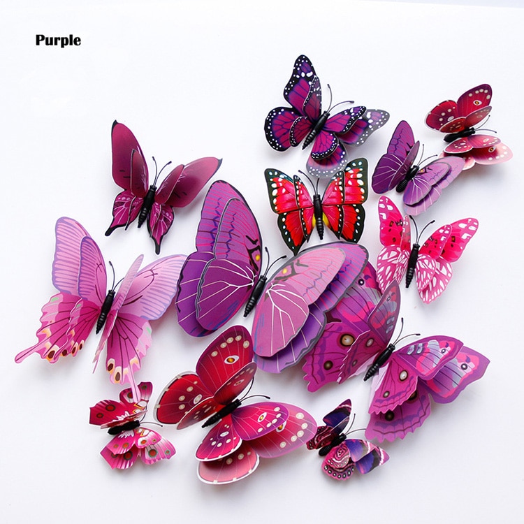 Double Layer 3D Butterfly Shaped Wall Sticker 12 pcs Set