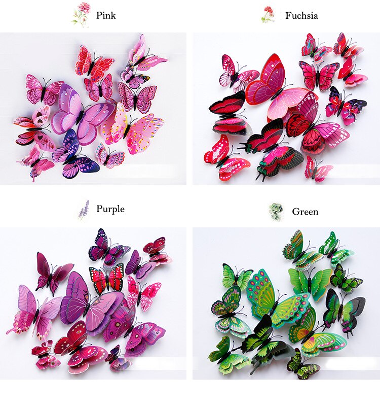 Double Layer 3D Butterfly Shaped Wall Sticker 12 pcs Set - PulseBeat